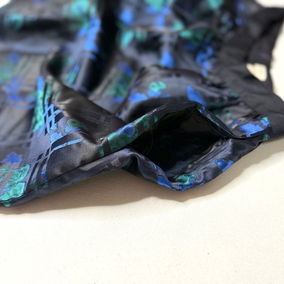 J. Crew Navy and Teal Floral Plaid Jacquard A-Line Mini Skirt w Pockets Size 4 - Picture 5 of 6